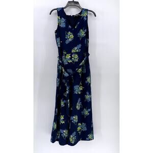 KARL LAGERFELD Women's Blue Floral V-neck Sleeveless Belted Maxi Dress SZ 4